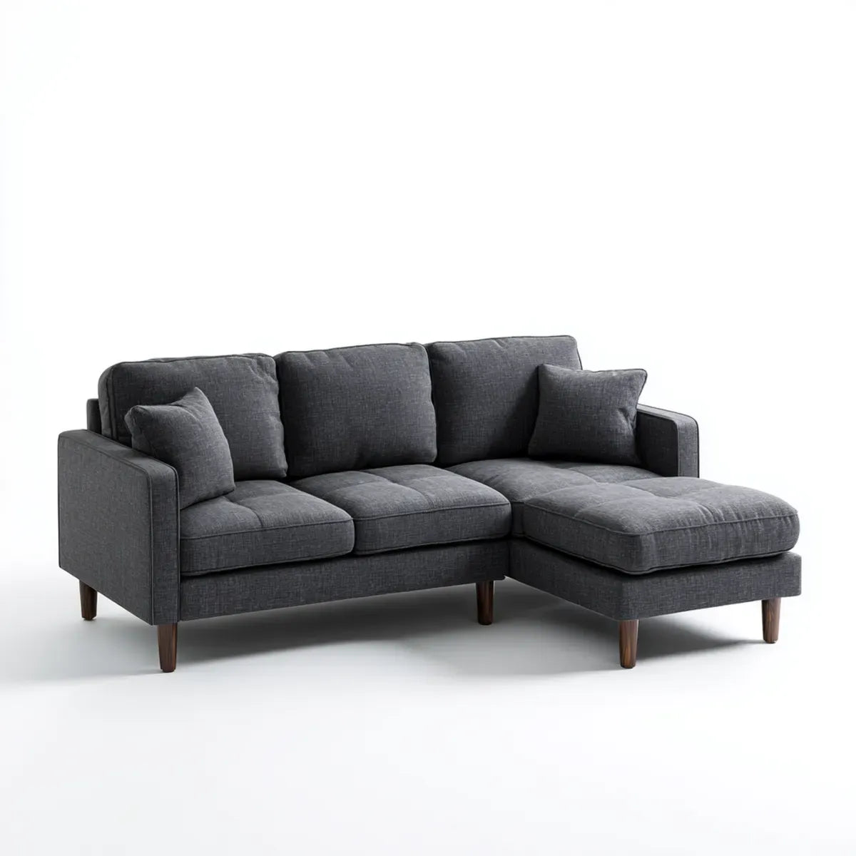Sofa narożna 3 miejsca szary antracyt z krzesełkowym longiem prawo w poliester 230 x 150 x 85 cm do L