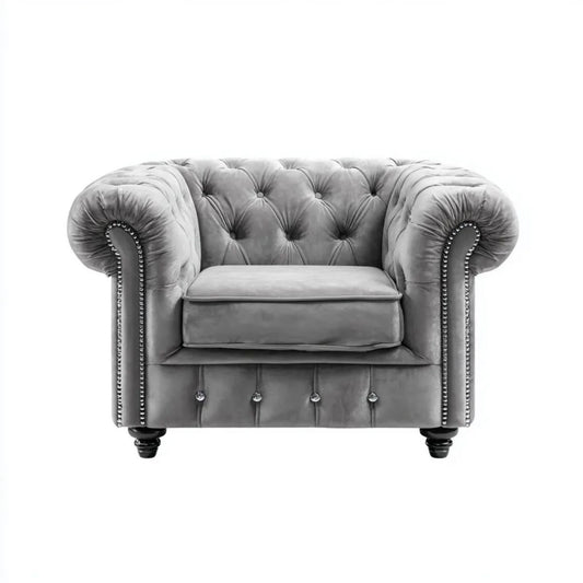 Fotel, Siłownik Chesterfield 1 siwowy siodełko w stolicy Siłowrzewelvet, 112 x 90 x 78 cm