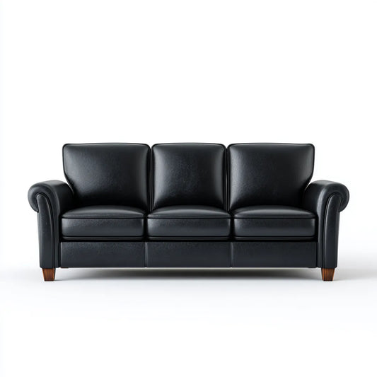 Sofa, 3- fotela czarny 210 x 90 x 88 cm ze sztuczną pokrywą PU skóry i litych stopów drewna