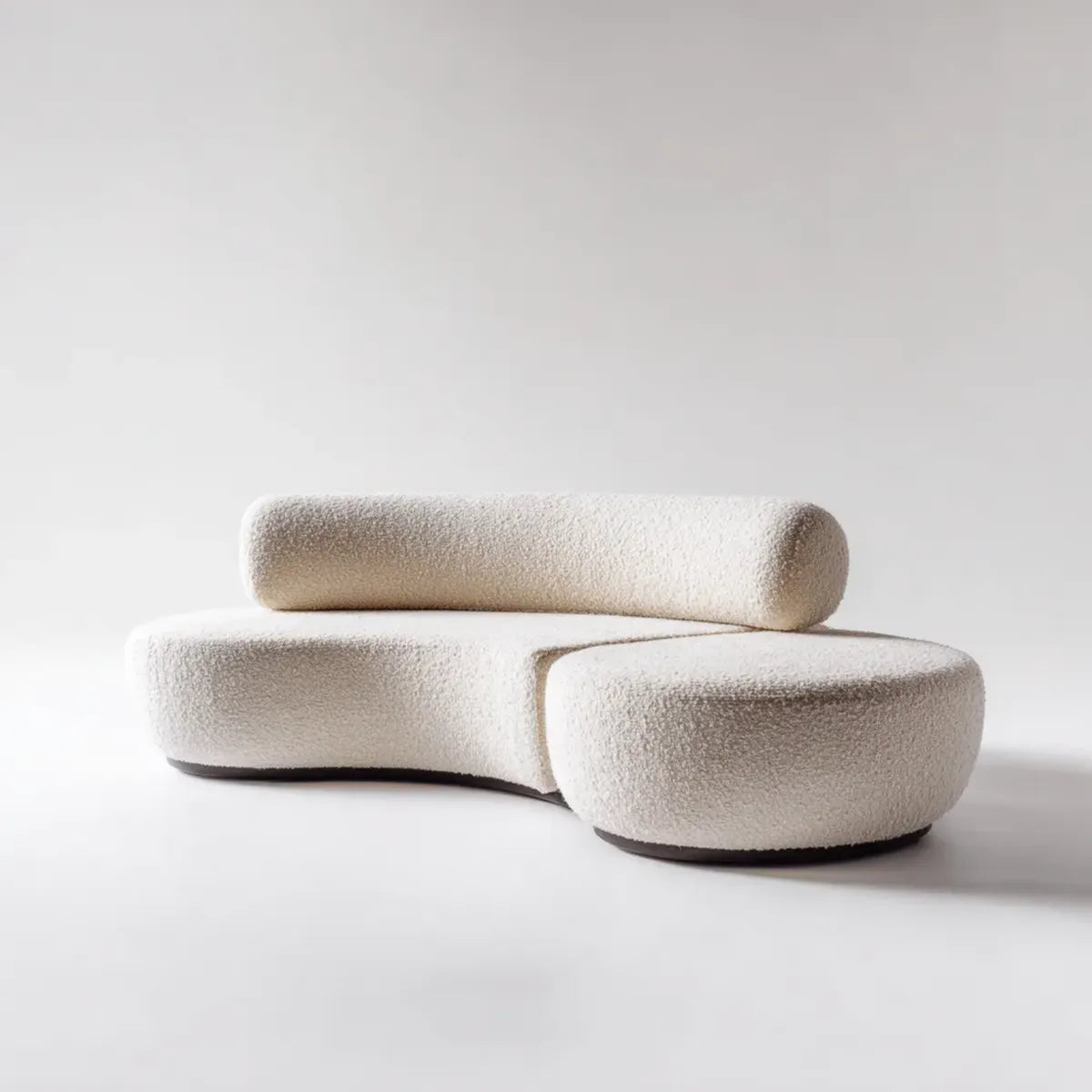 Sofa, Modułowa kanapa z krzesełkiem z kości słoniowej 2 kawałki w łuku z poliestru o kształcie bookle 190 x 105 x 70 cm