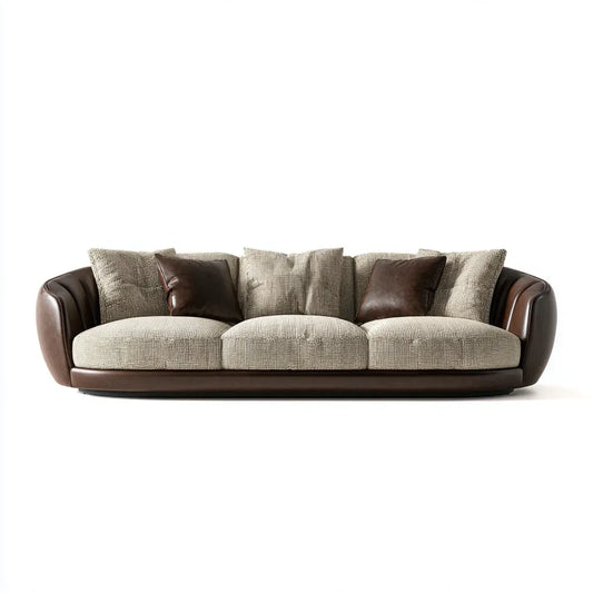 Sofa 3 brązowe i beżowe siedzenia liniowe 230 x 95 x 78 cm w poliuretanie i poliestrowej skórze