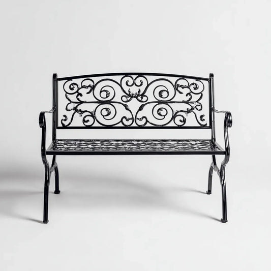 Ławka ogrodowa 2 czarne siedzenia w prostokątnej kutej stali 127 x 61 x 93 cm