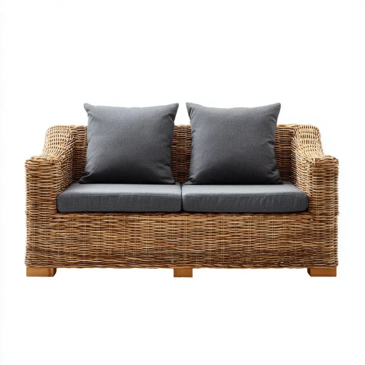 Sofa ogrodowa, Taras sofa 2 -fotelik Naturalna szary z rattanu z poduszką poliestrową prostokątna 120 x 80 x 80 cm