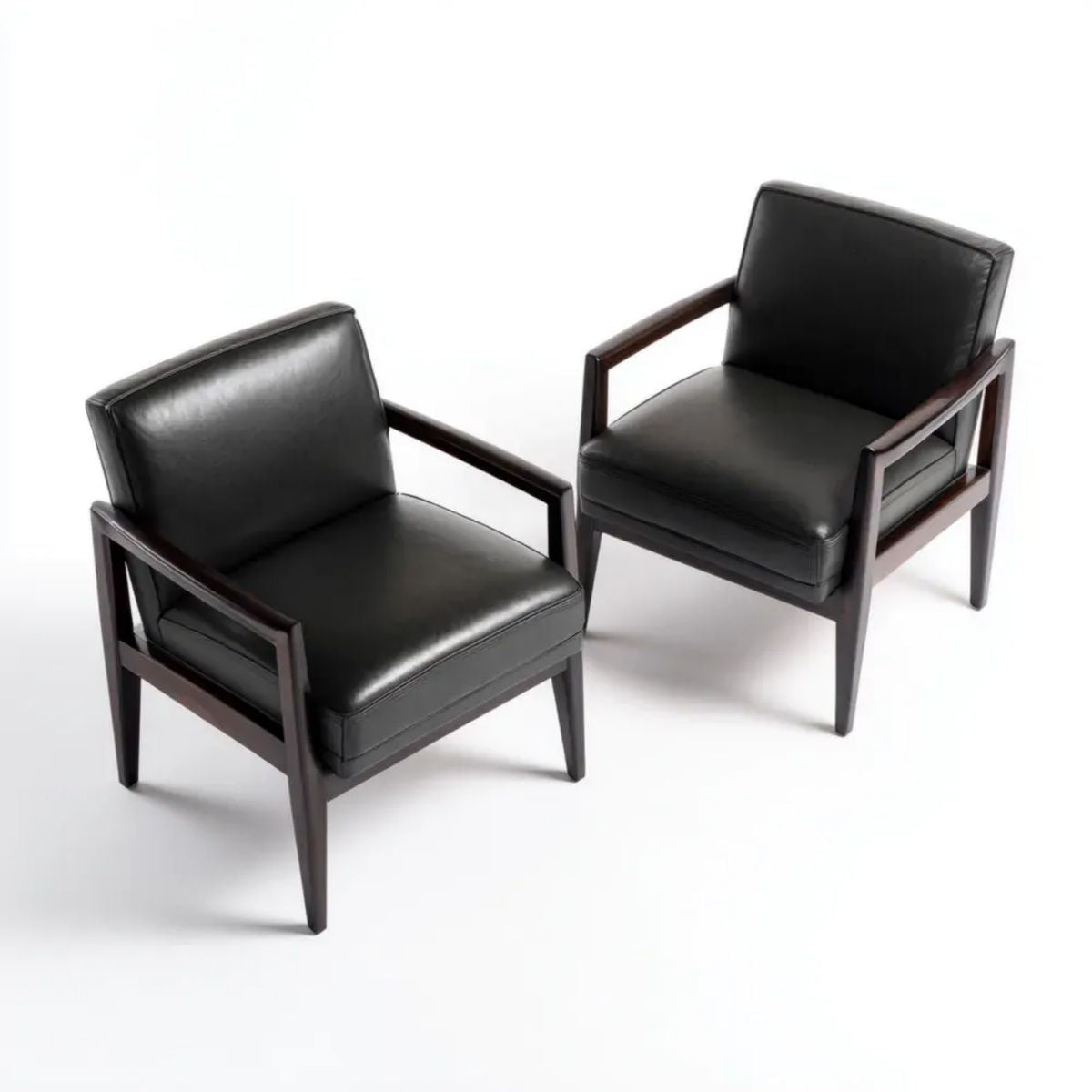 Fotel, Zestaw 2 foteli w czarnej skórze i ciemnobrązowej drewnie, 68 x 75 x 78 cm