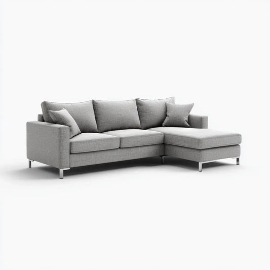 Sofa, Kanapa narożna 3 miejsca poliester szary 250 x 160 x 85 cm