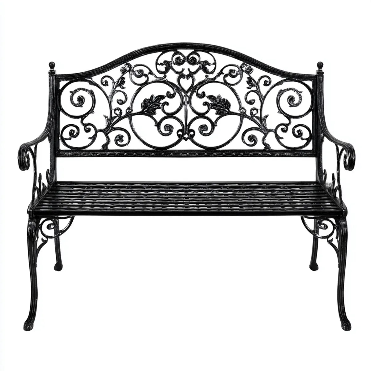 Ławka ogrodowa 2 fotele czarne 122 x 56 x 93 cm w odlewie z żeliwa