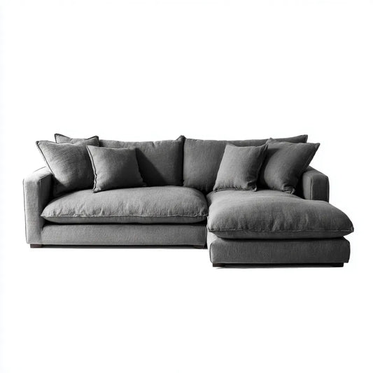 Sofa, Kanapa narożna z szewcem z prawej poliestru 280 x 170 x 85 cm