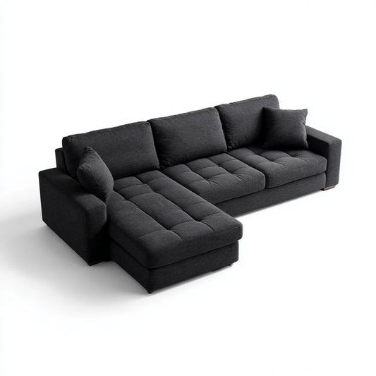Sofa, 4 czarne L narożna sofa w poliestrze z poliuretanową warstwą wyściełaną 280 x 160 x 85 cm